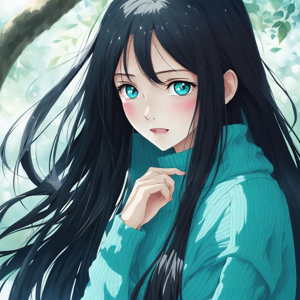 Anime Girl with Long Hair in Manga Style