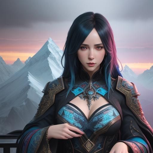 Winter Mountain Landscape on Ancient Parchment