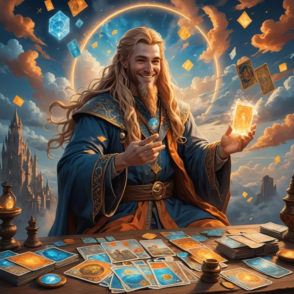 Young Wizard Reads Tarot Cards: 3D Render