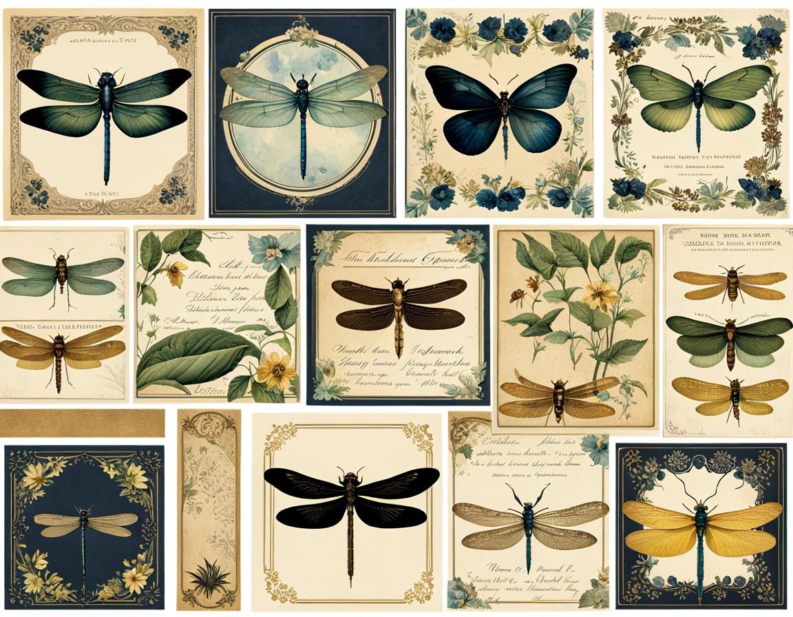 Dragonfly Garden Vintage Ephemera in Gothic Style