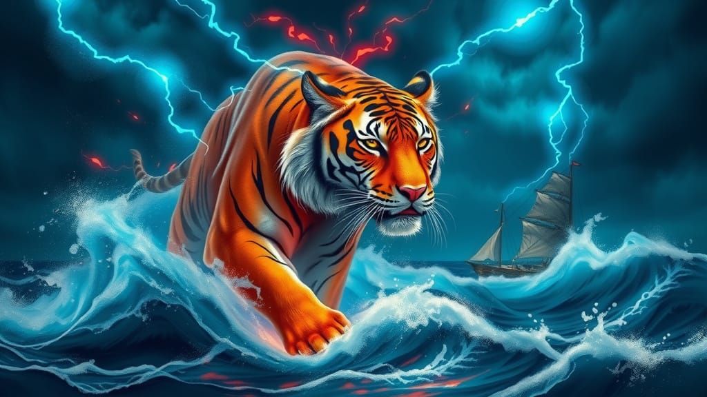 Majestic Tiger Commands the Stormy Ocean