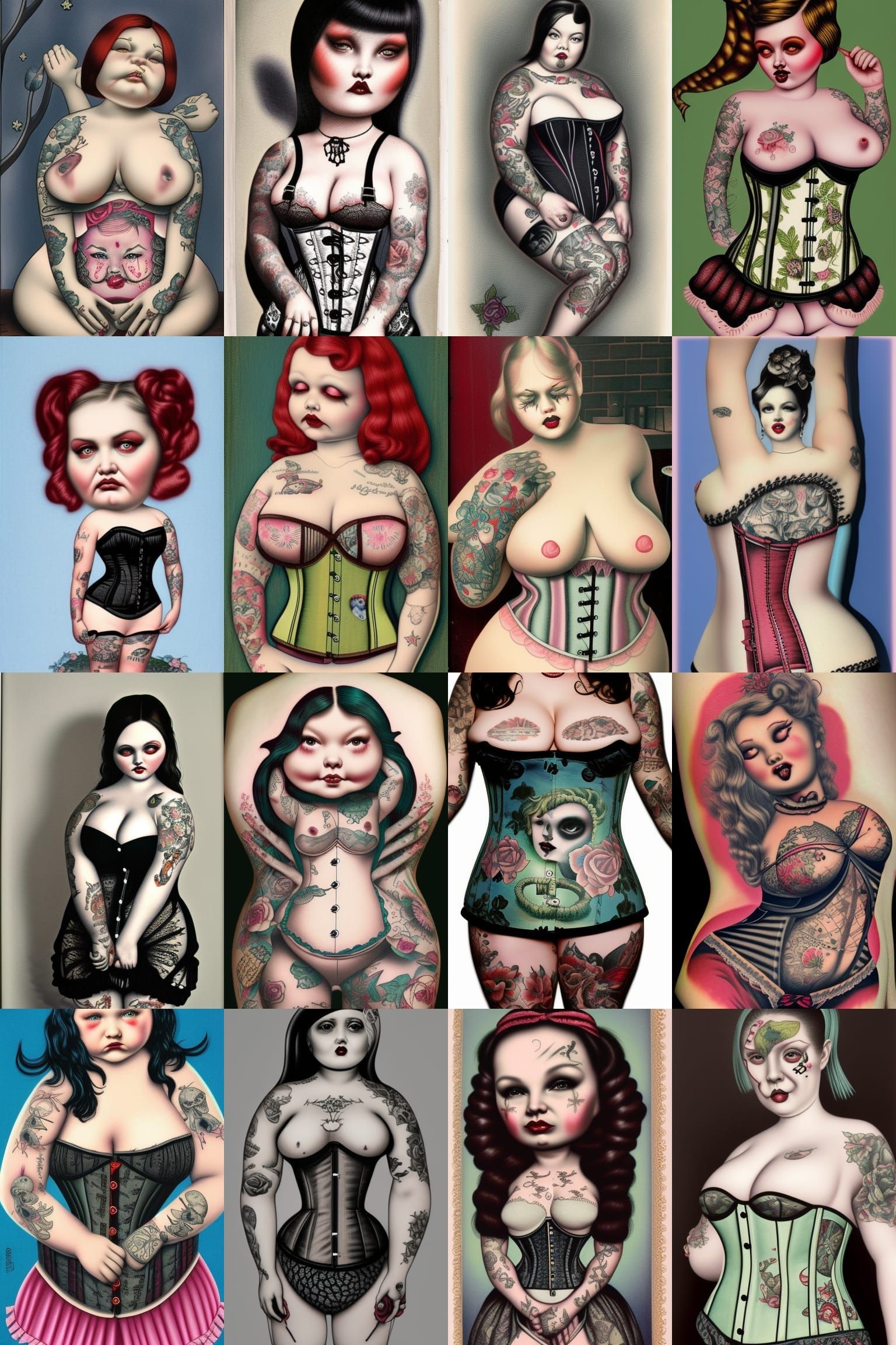 Surreal Portrait of Tattooed Girl in Corset