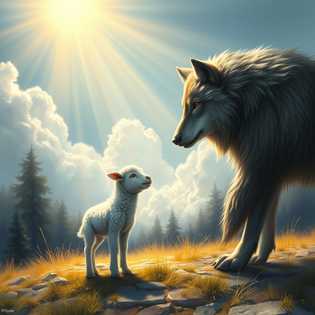 Lamb and Wolf Under Divine Light