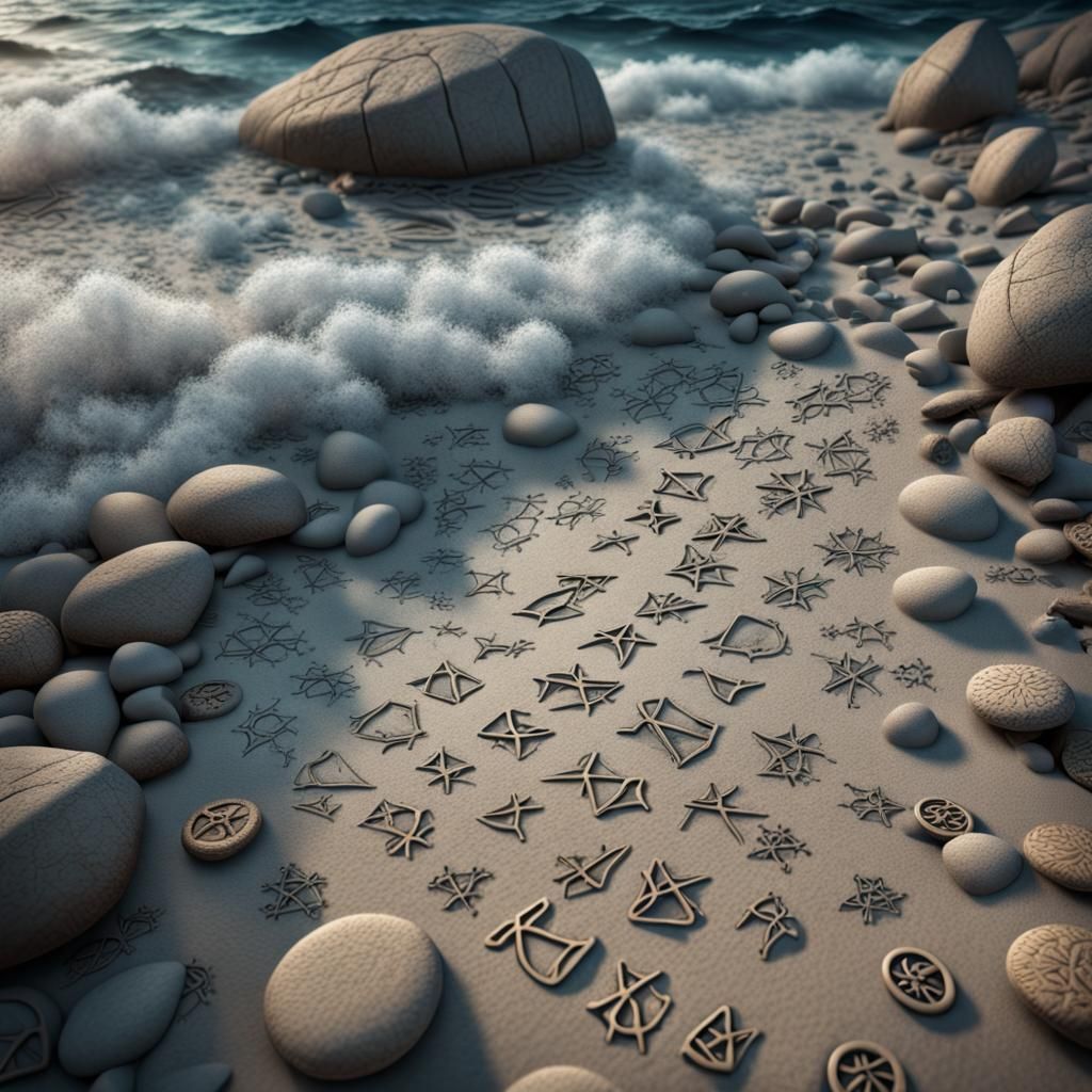 Hyperrealistic Runes on Ocean Bed in HDR