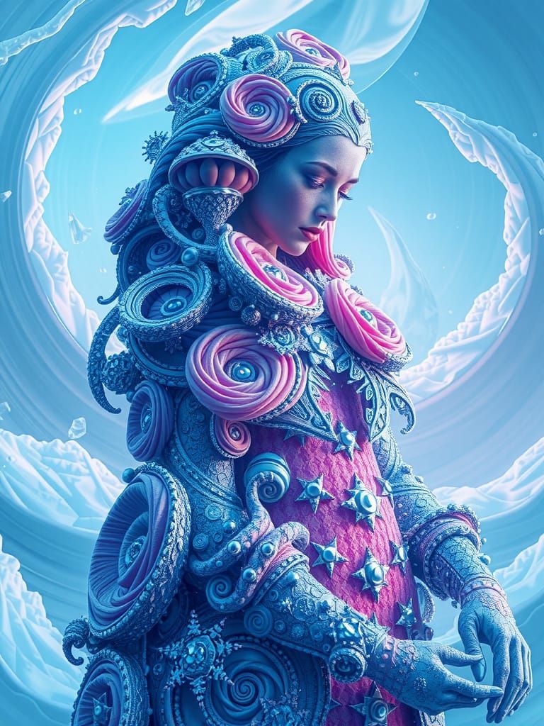 Crystal-Encrusted Ice Woman in Fractal Gown