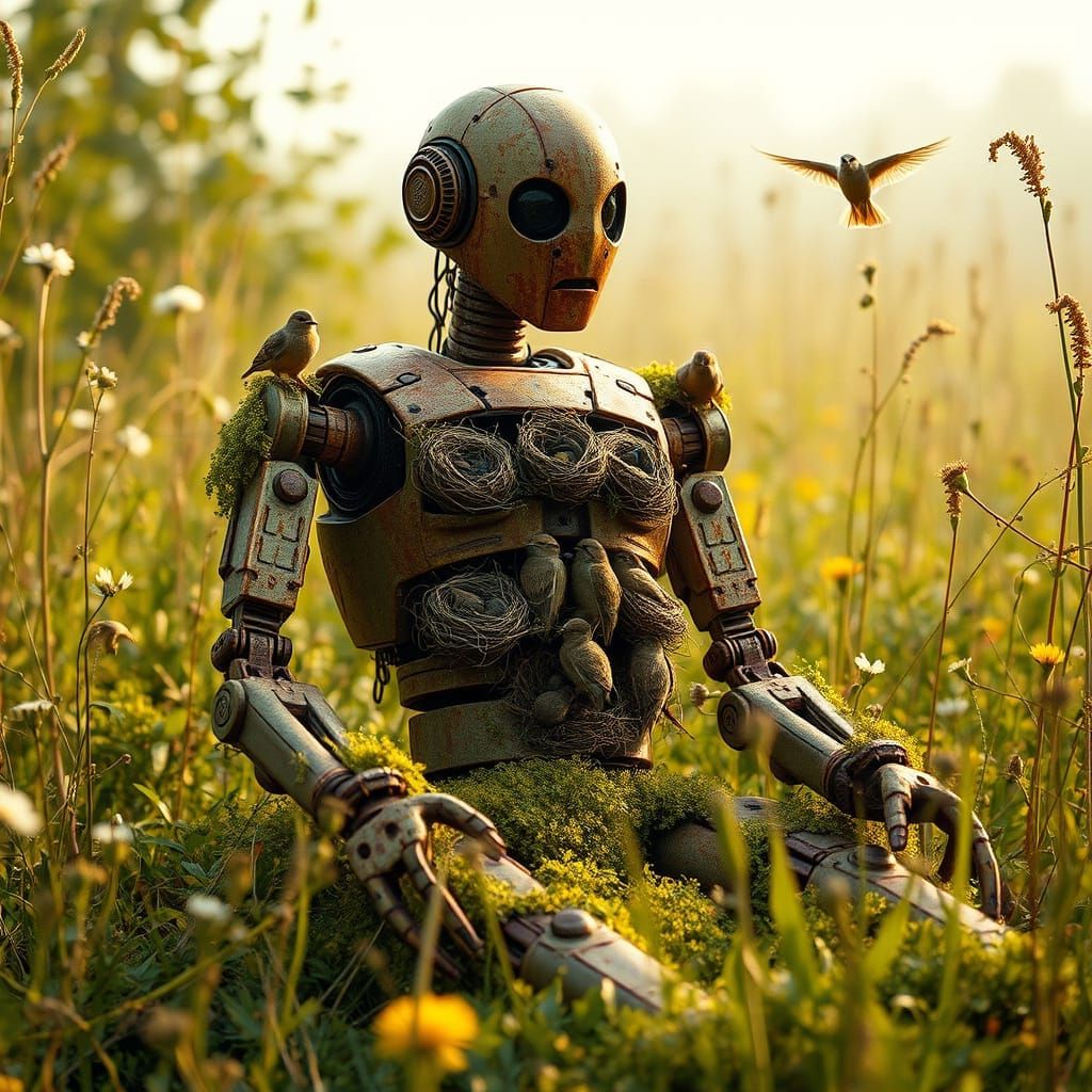 Robot in Meadow: Nature Reclaims Technology