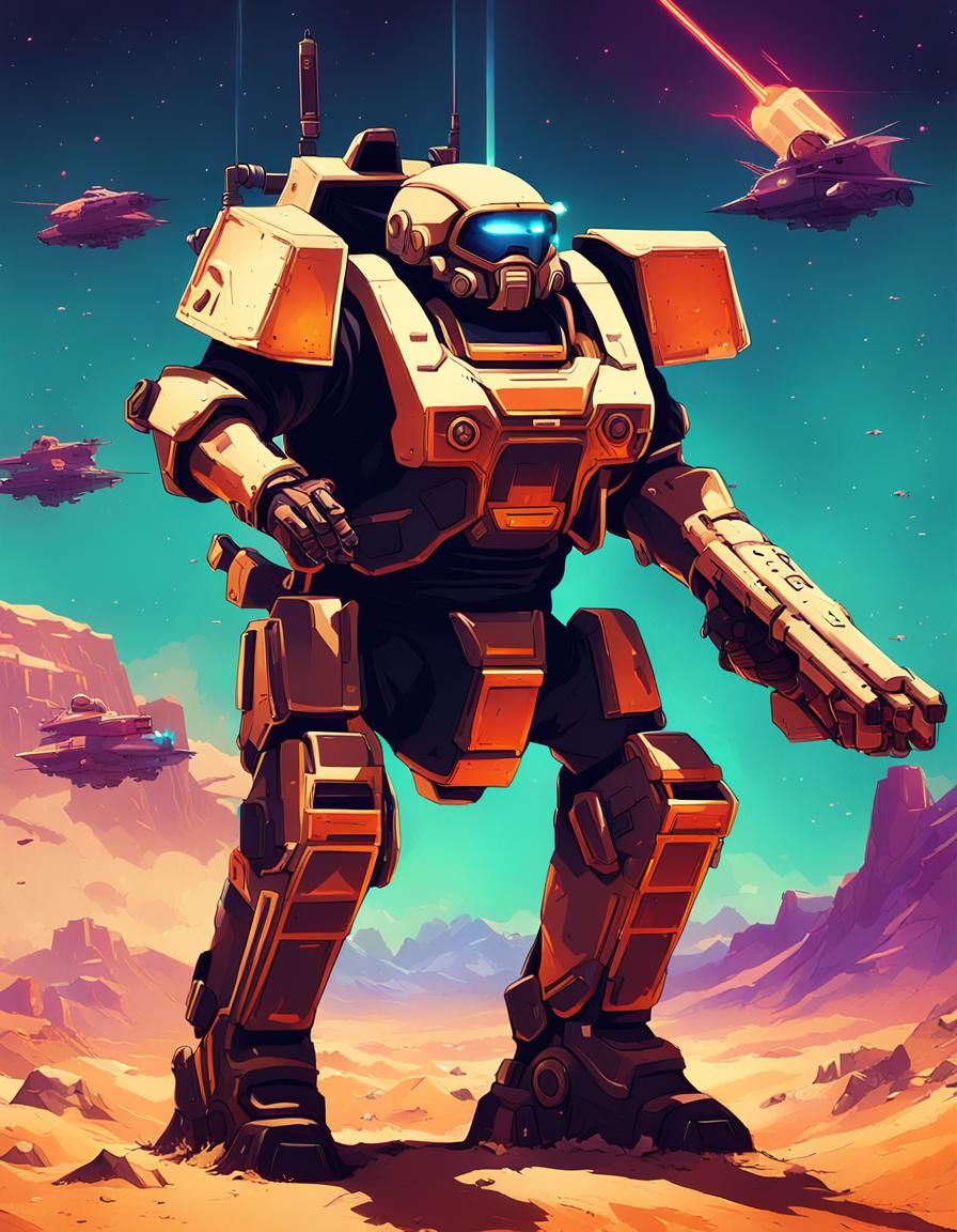 Desert Mecha Robot in Retro Propaganda Poster