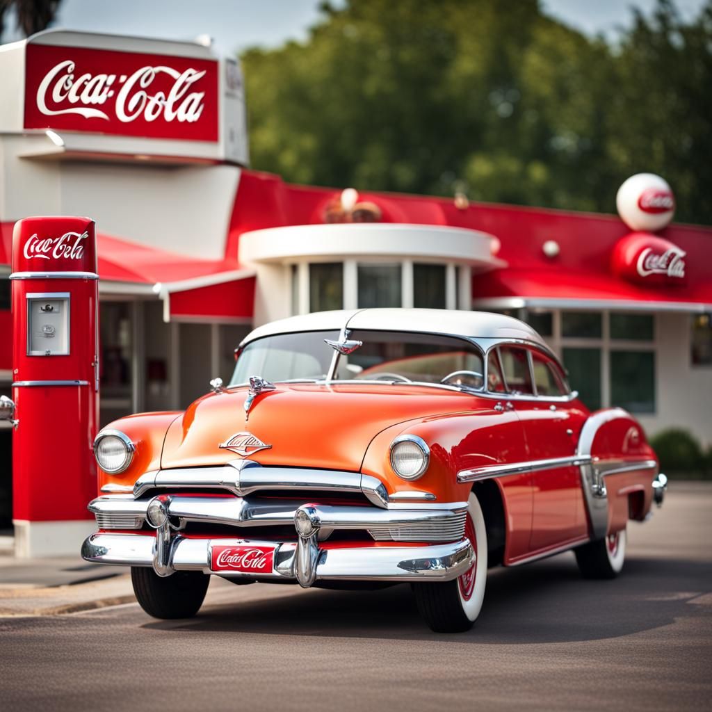 1950s Diner with Coca-Cola and Car, Professional Photo