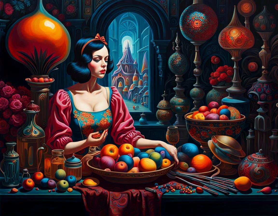Sinister Snow White Selling Psychedelic Pills as Oil Paintin...