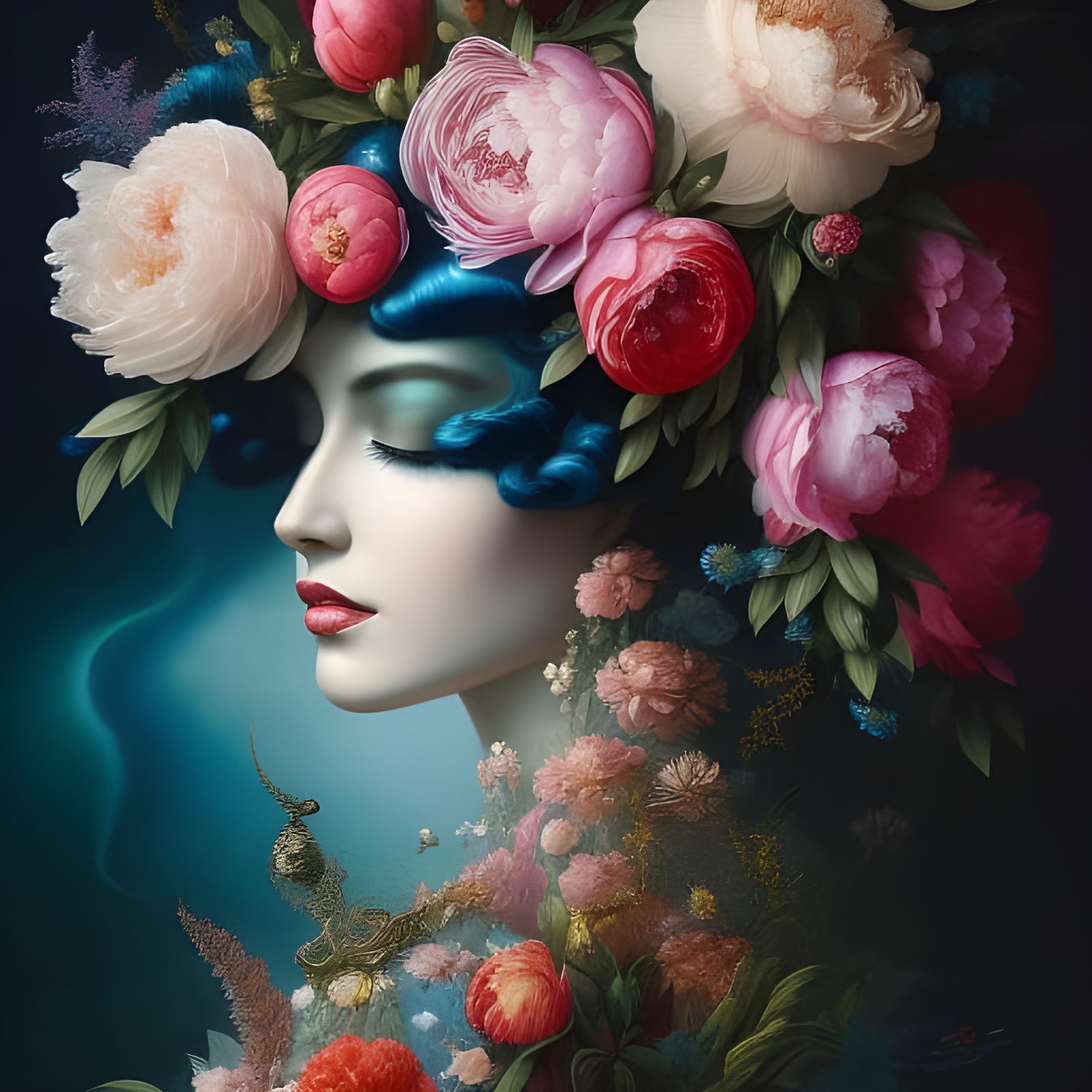 Glassy Liquid Peonies Illustration in Ink Style