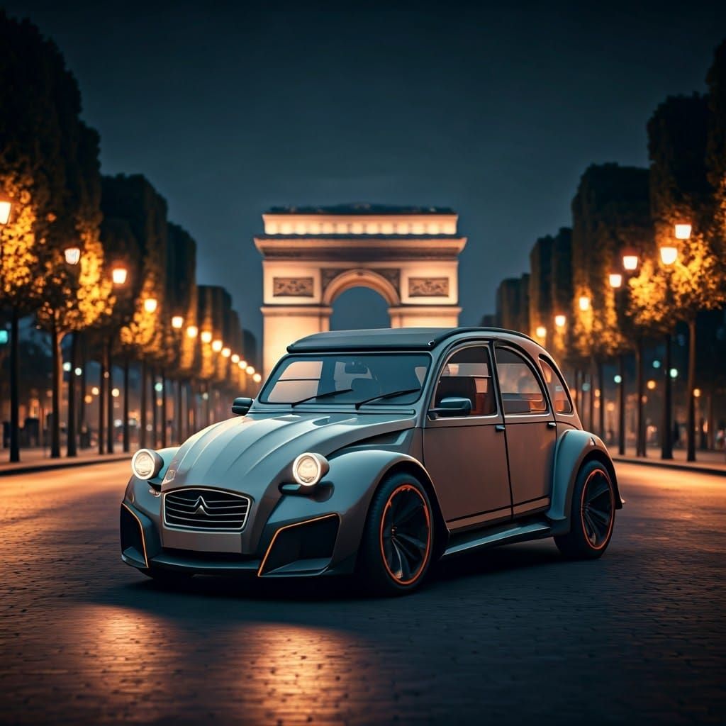 Retrofuturistic Citroën 2CV Hypercar Concept on Champs-Élysé...