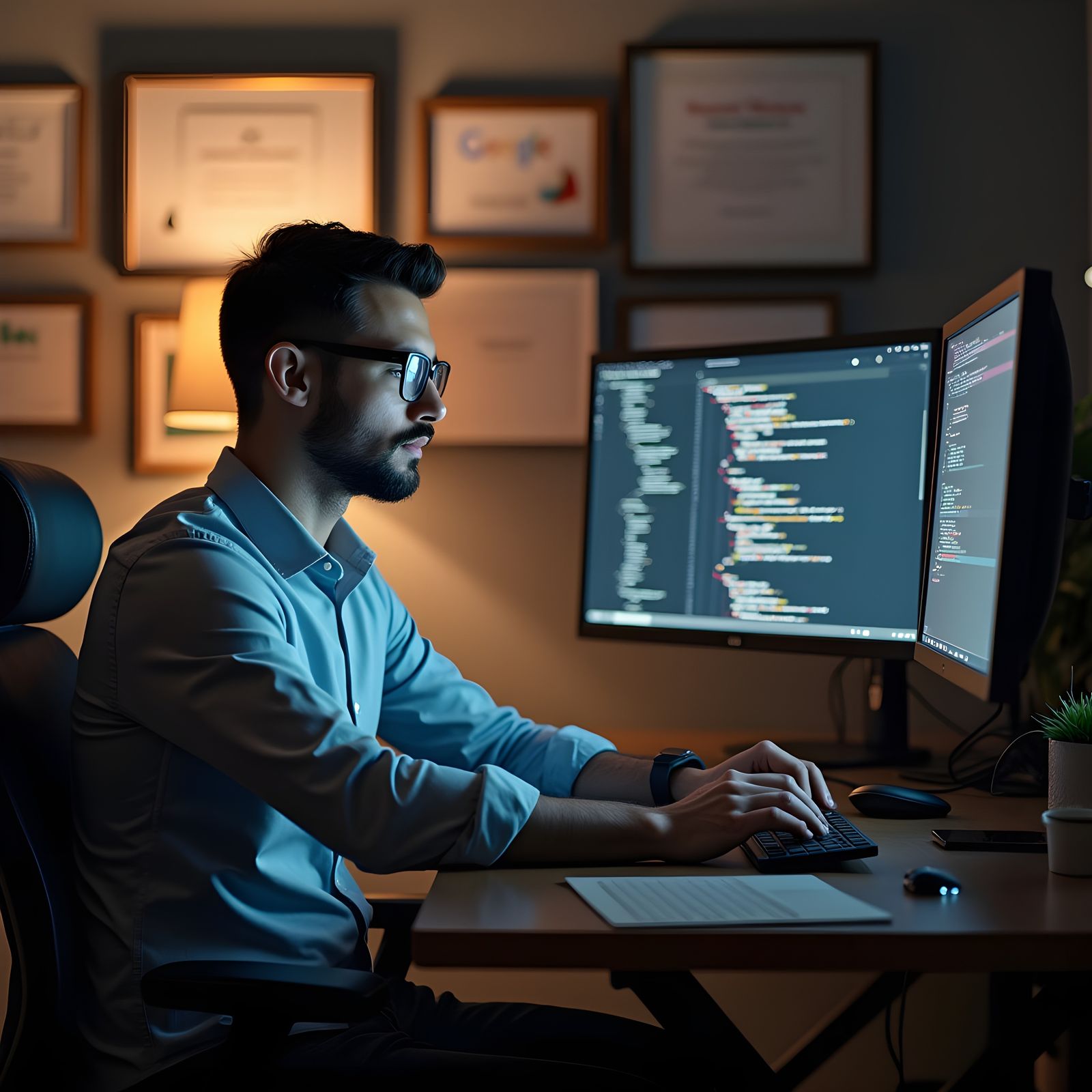 Developer Coding with Certifications in Modern Office