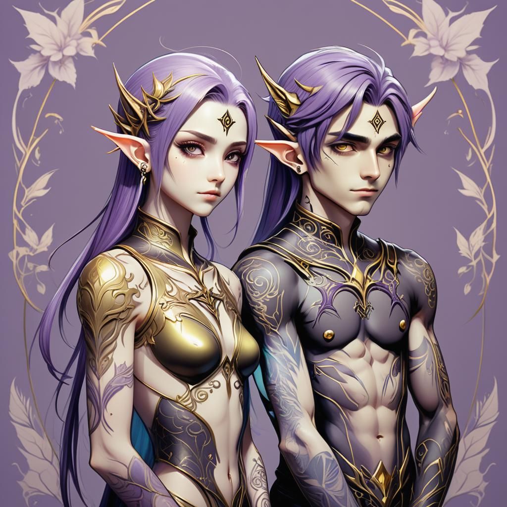 Gothic Anime Portrait of Tattooed Elves
