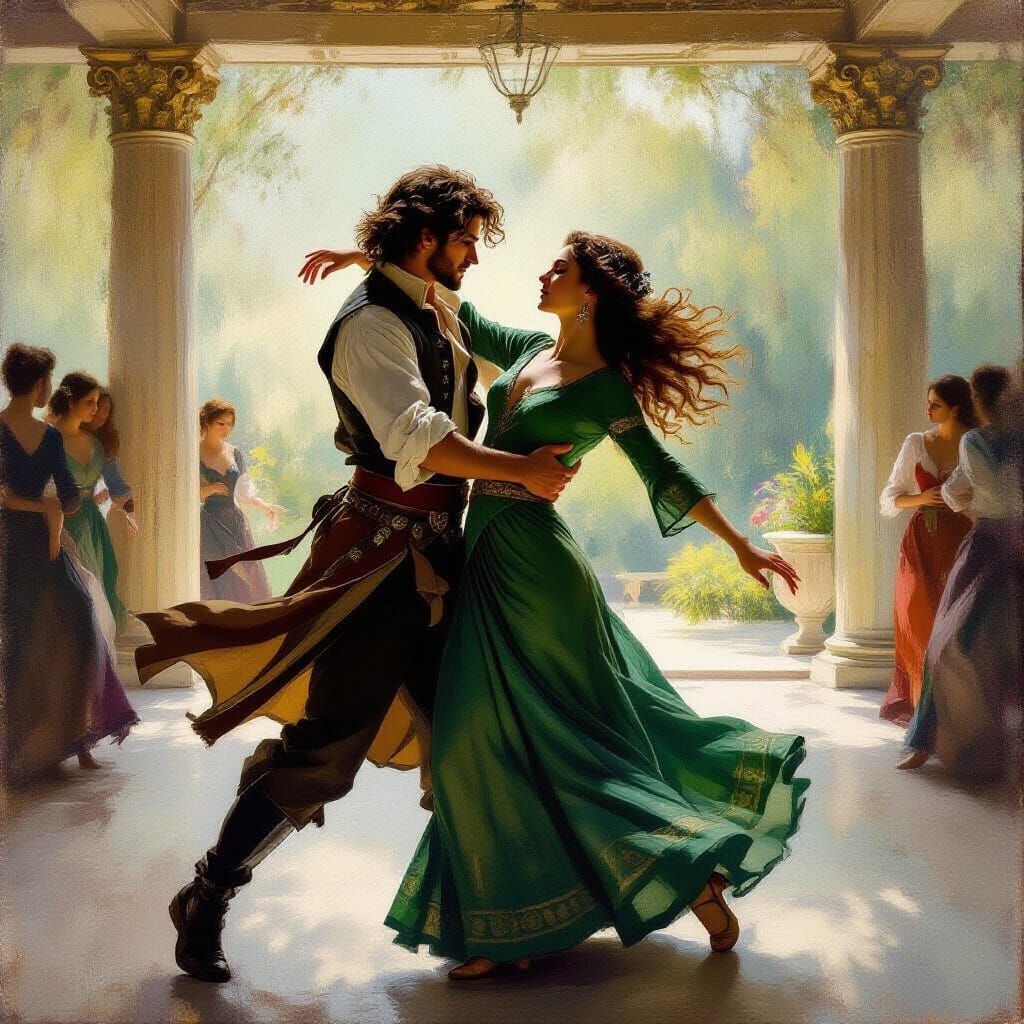 Young Couple Dancing in Grecian Pavilion