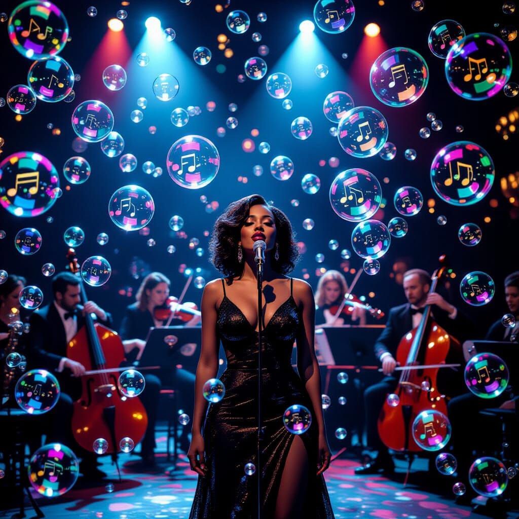 Bioluminescent Bubbles Surround Jazz Singer