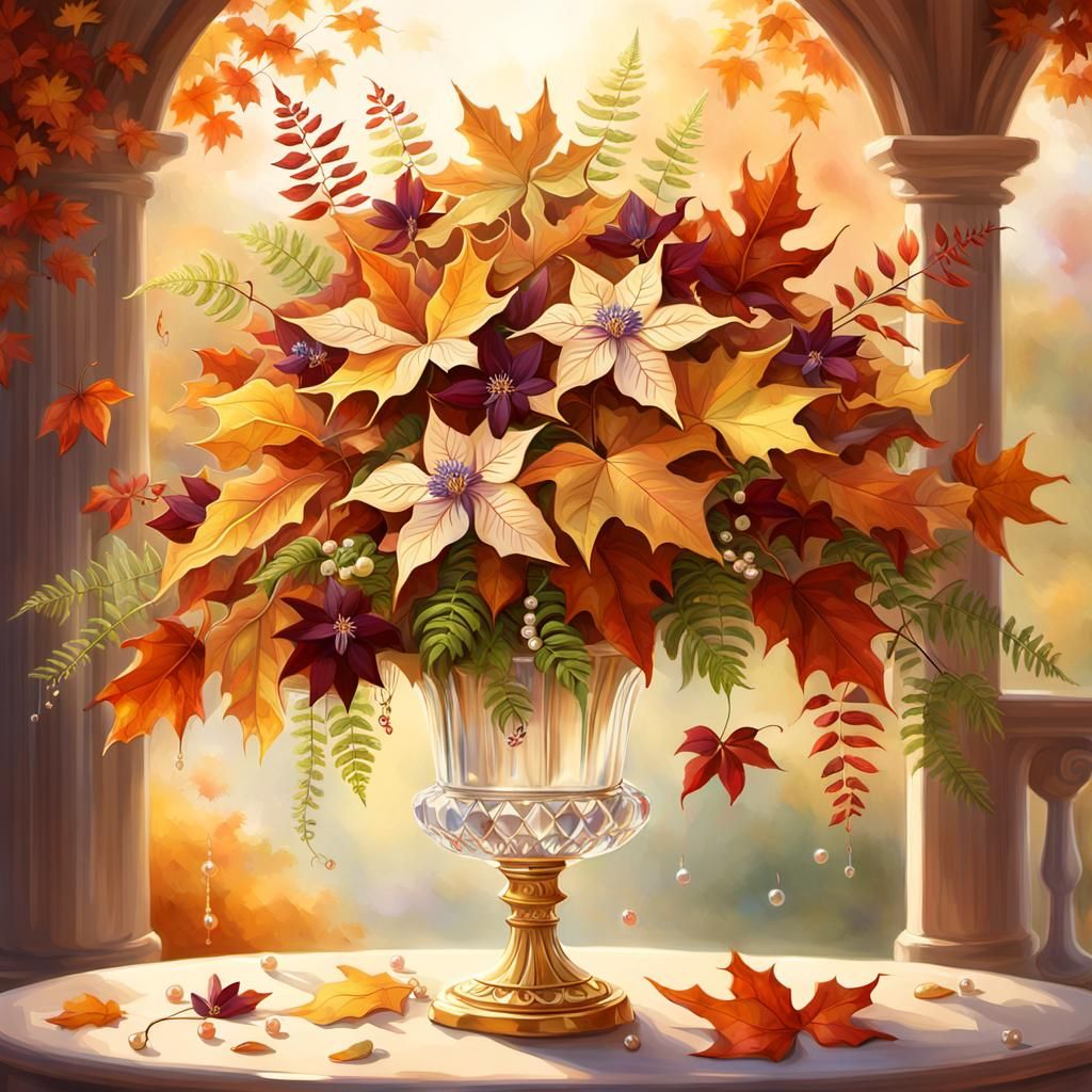 Autumn Leaves Bouquet in Romantic Realism Style