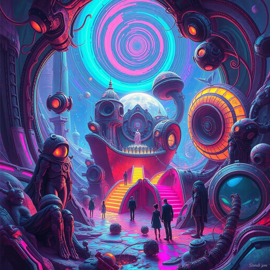 Surreal Neon Dreamscape in Abstract Style