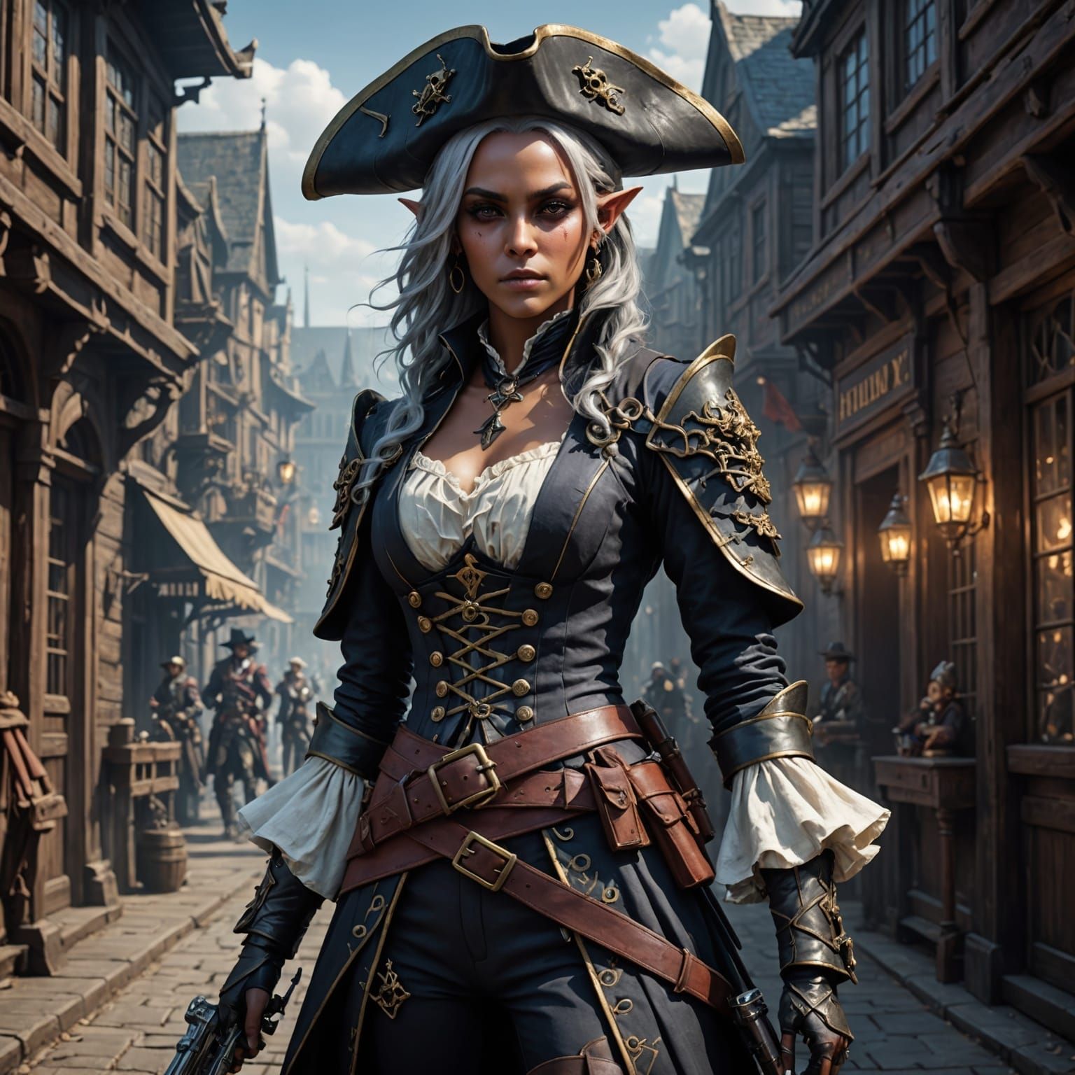 Dark Elf Bounty Hunter in Victorian Pirate Attire