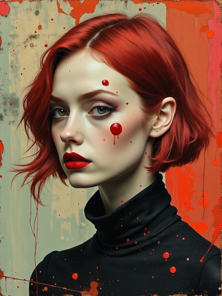 Gothic Woman in Grungy Pop Surrealist Oil Painting