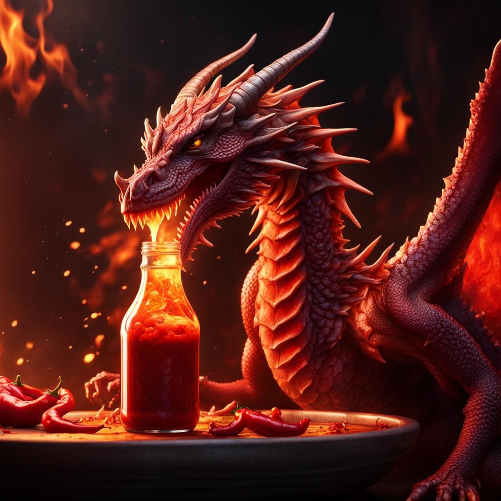 Fiery Dragon Drinks Hot Sauce: Fantasy Concept Art
