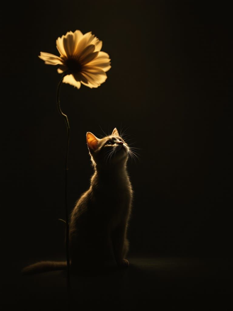 Cat Bows to Spring Moon in Luminous Isolation