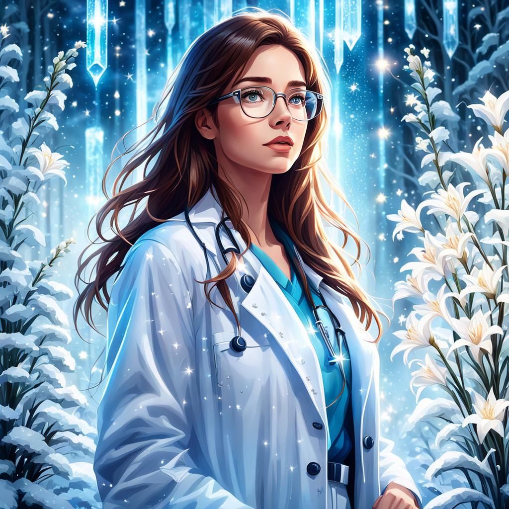 Beautiful Teenage Doctor Portrait with Lilies