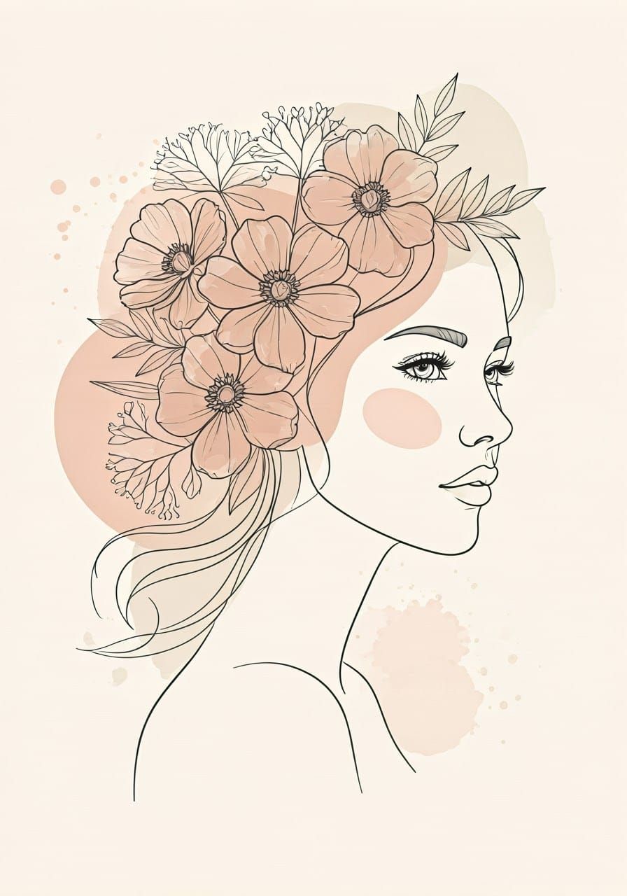 Ethereal Japanese-Inspired Portrait with Wildflowers in One-...