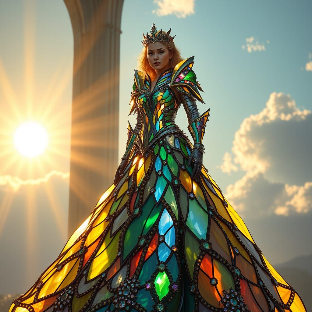 Fantasy Queen in Glowing Stained Glass Ballgown