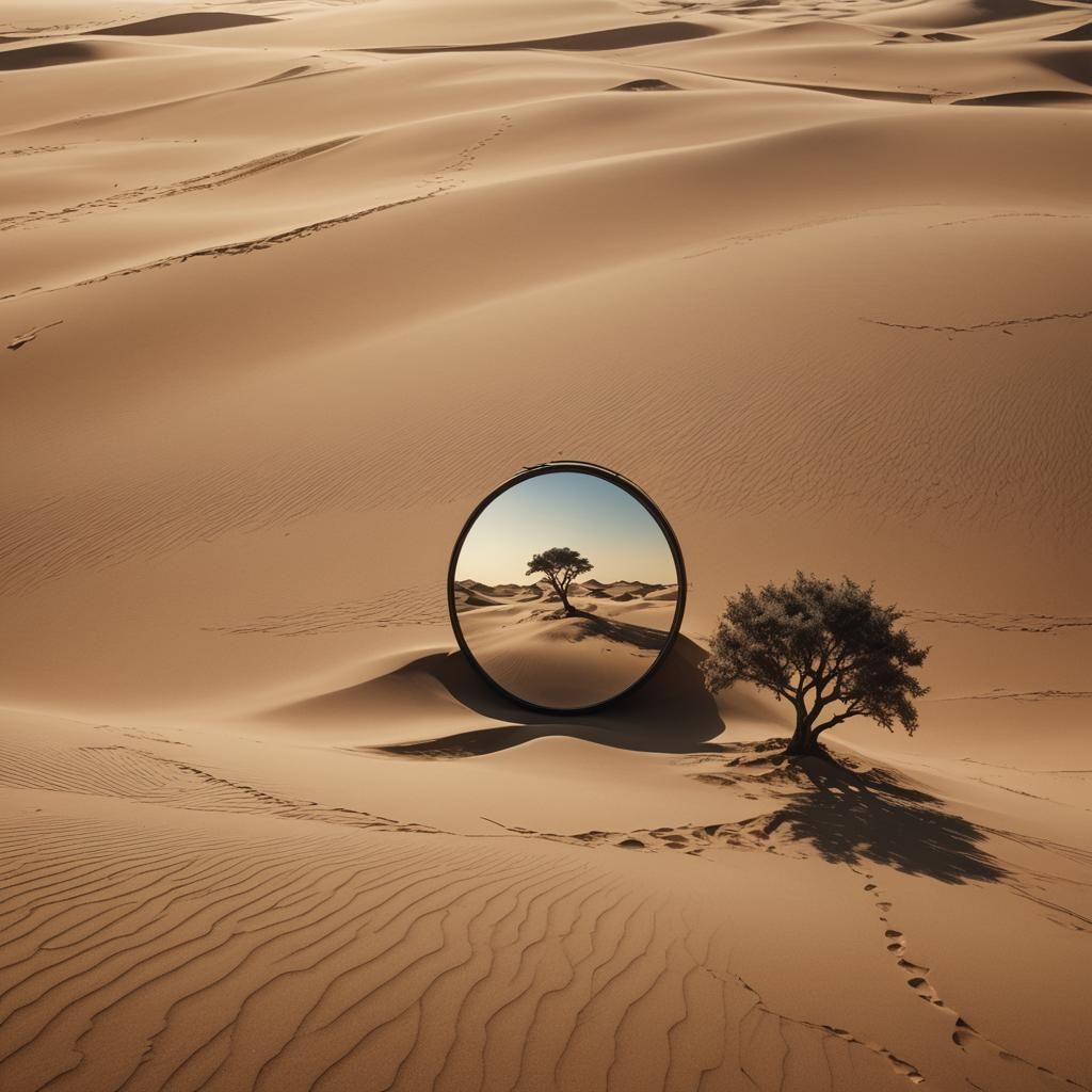 Panoramic Desert Mirror Reflecting Distant Tree