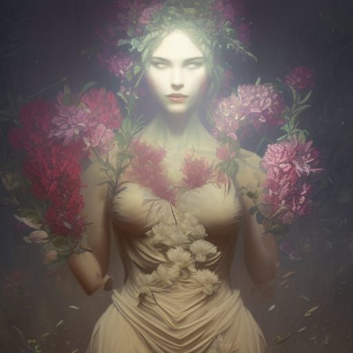 Hyperdetailed Flower Woman in Dark Fantasy Style