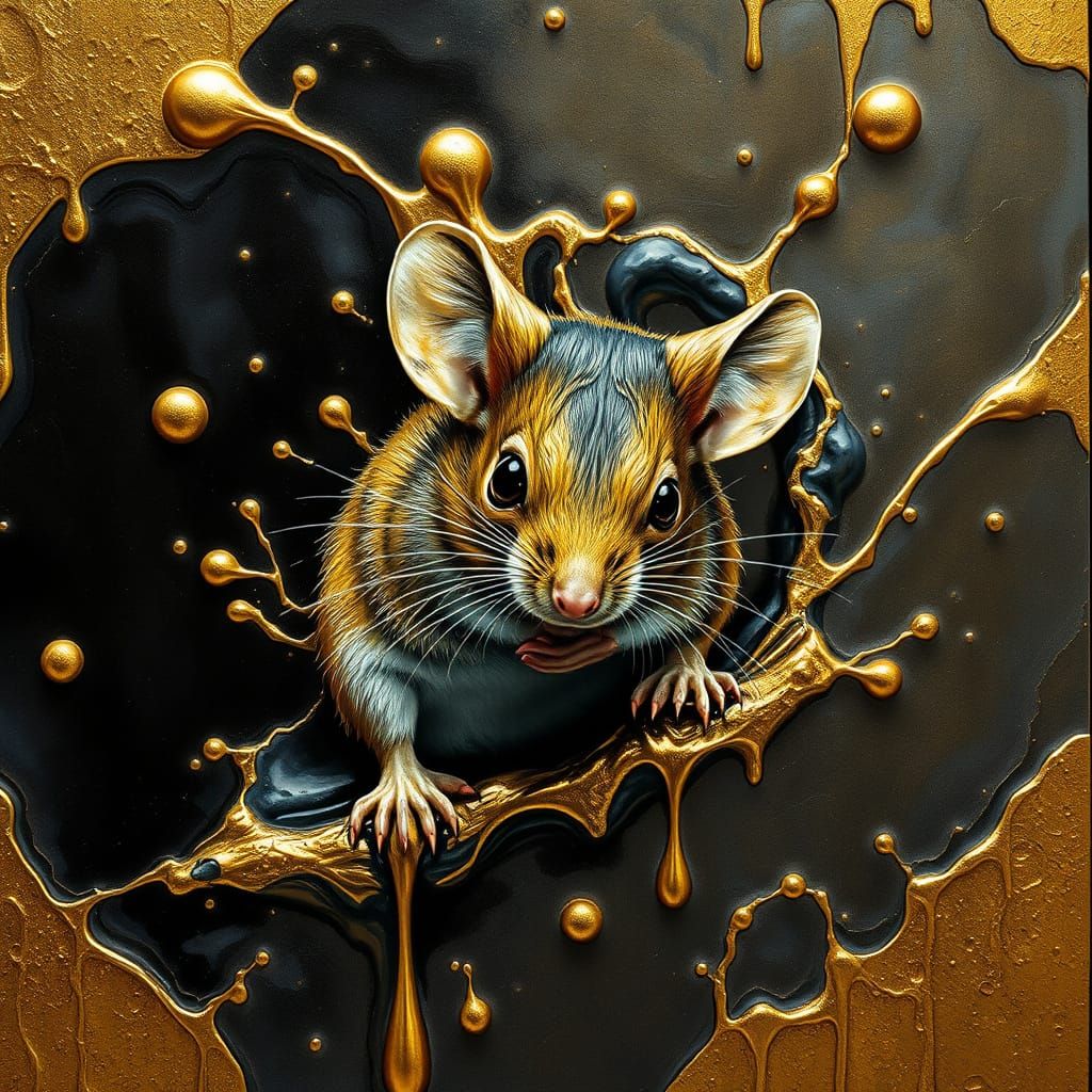 Hyperrealistic Metallic Mouse in Ethereal Landscape
