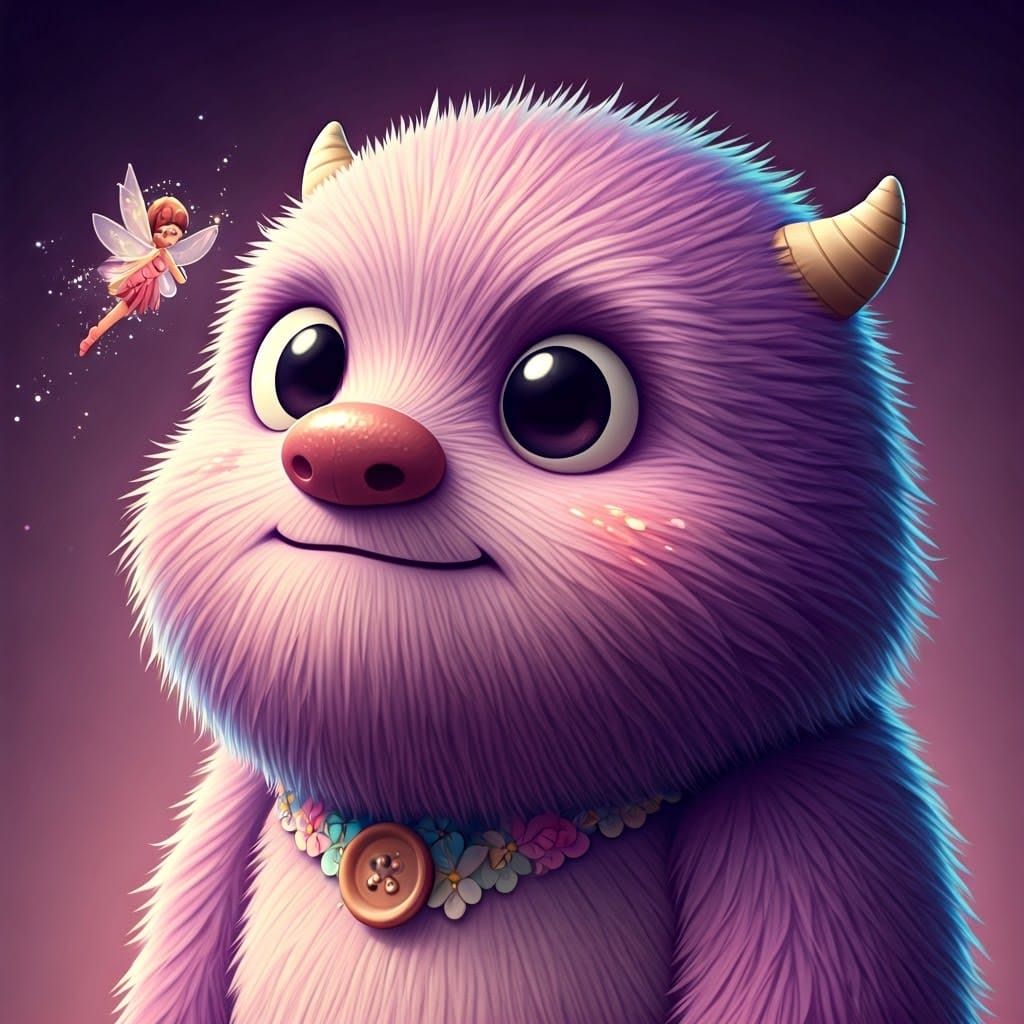 Chibi Purple Monster with Fairy in Tokidoki Style