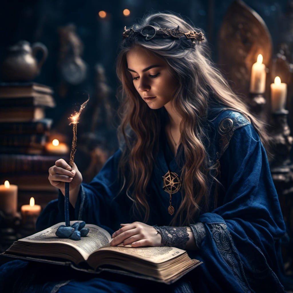 Young Female Wizard Concentrating on Spell