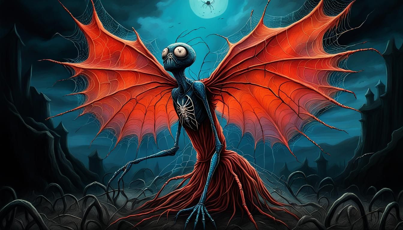 Surreal Pagan Face with Spiderweb Eyes