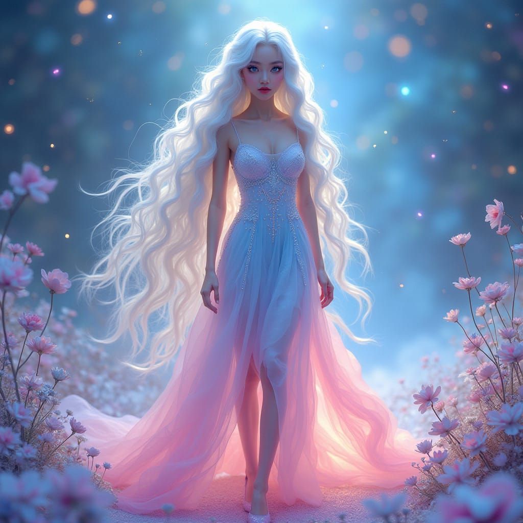 Dreamy Celestial Goddess in Vibrant Hues