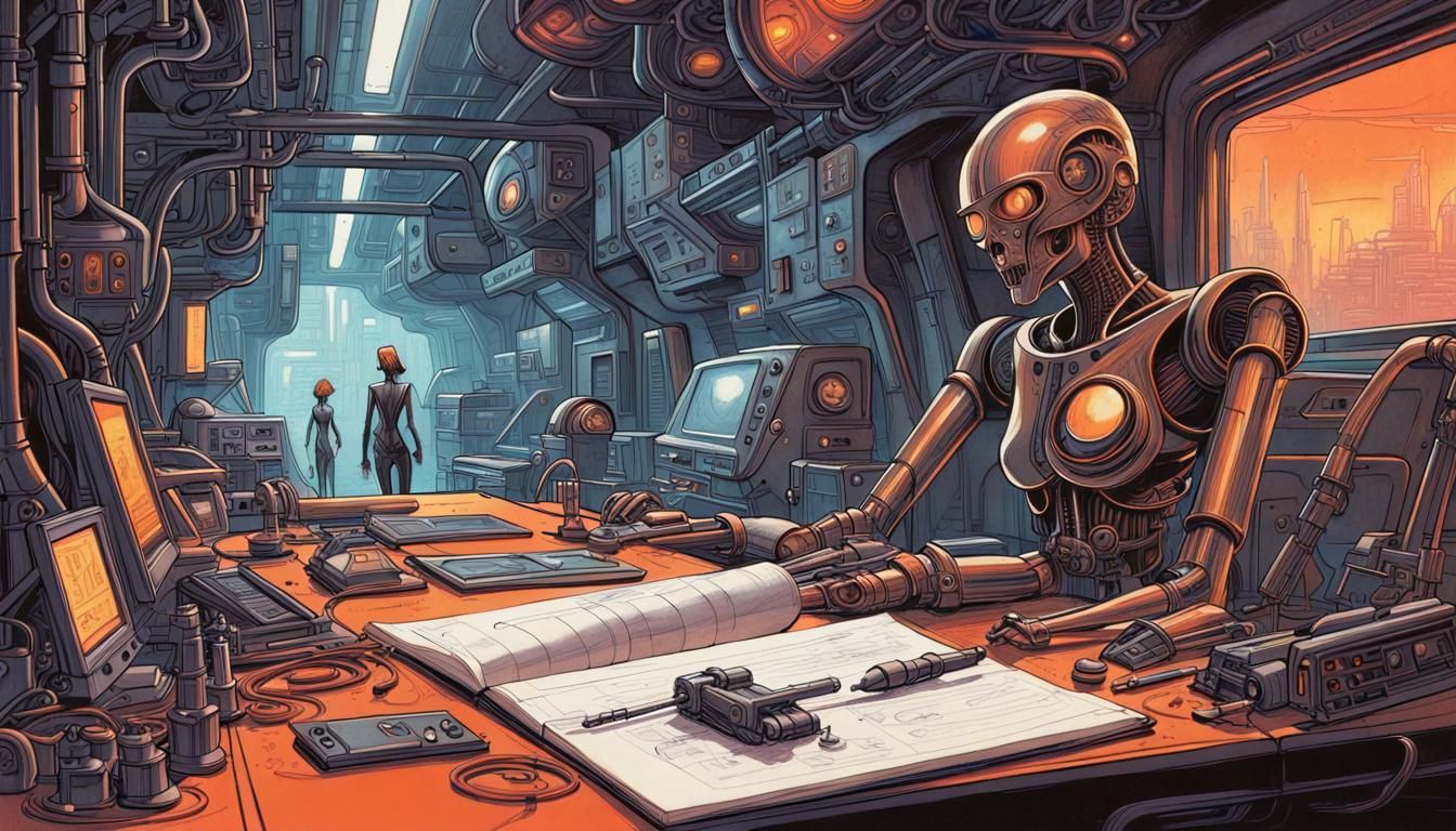 Lady Terminator: Industrial Futurism Doodle Art