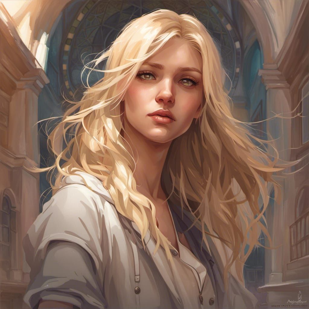 Blonde Girl Portrait in Art Nouveau Style