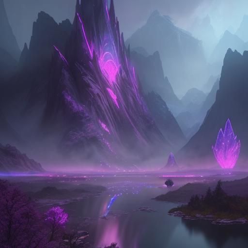 Neon Lights on Misty Magical Mountains