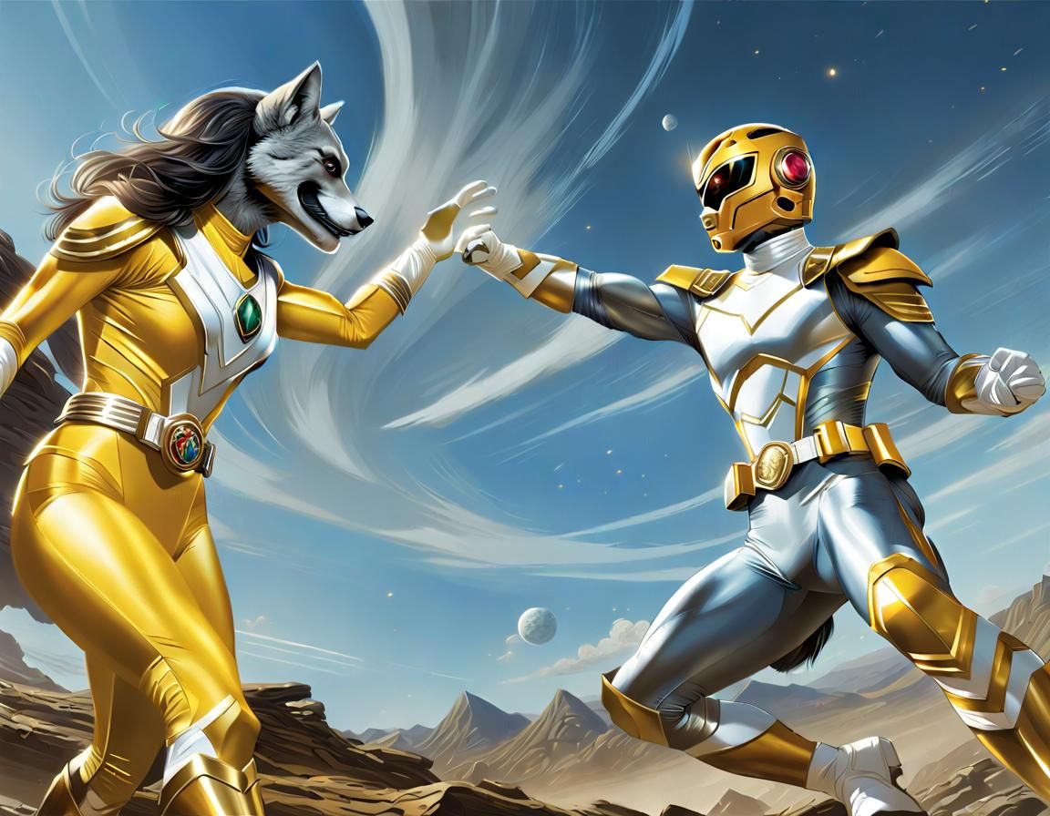 Wolf Power Ranger Battles Robot in Desert Wasteland