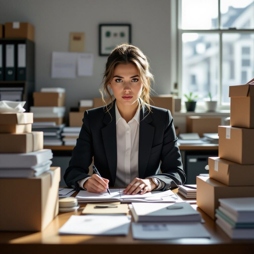Woman Opens Parcels in Office, Stalenhag Style