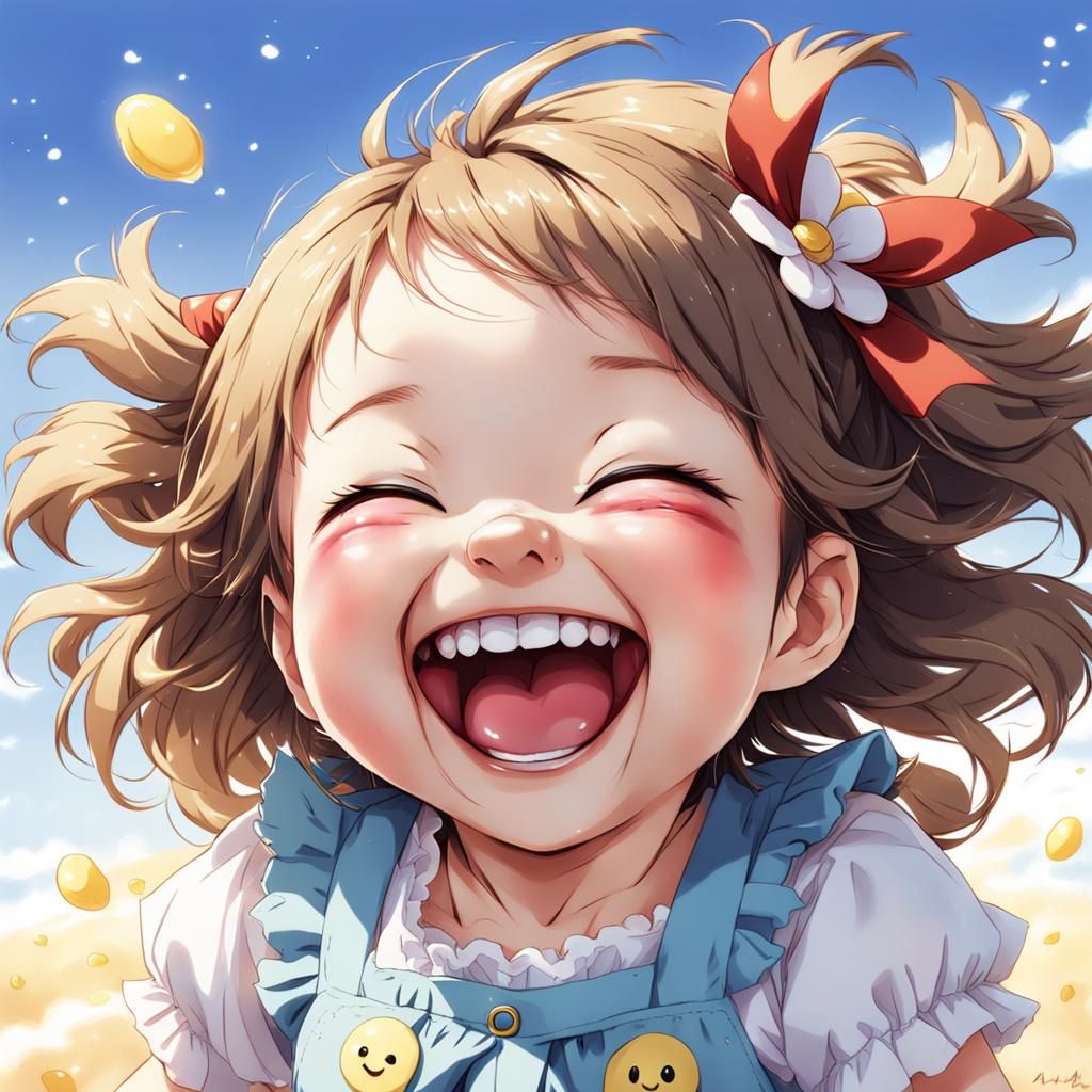 Laughing Baby Girl in Anime Style