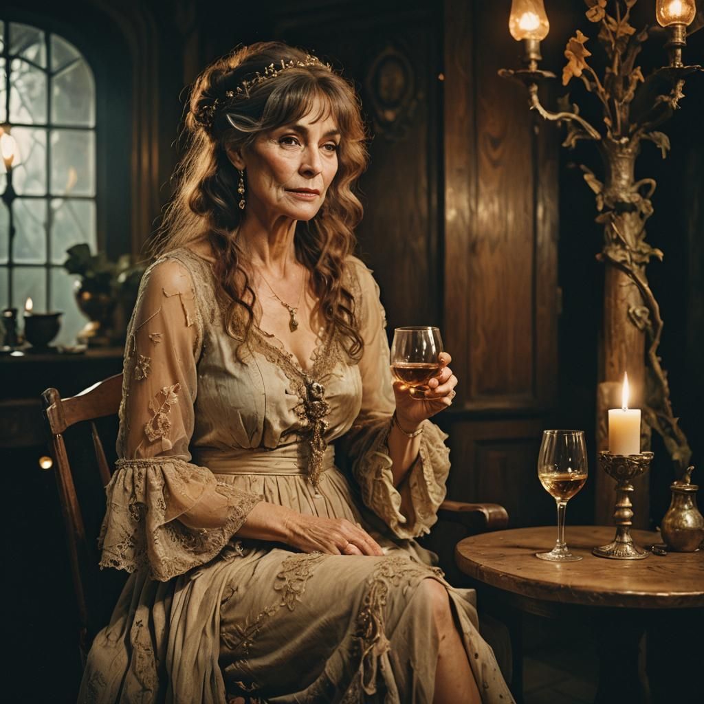 Mystical Woman in Tavern: Art Nouveau Portrait