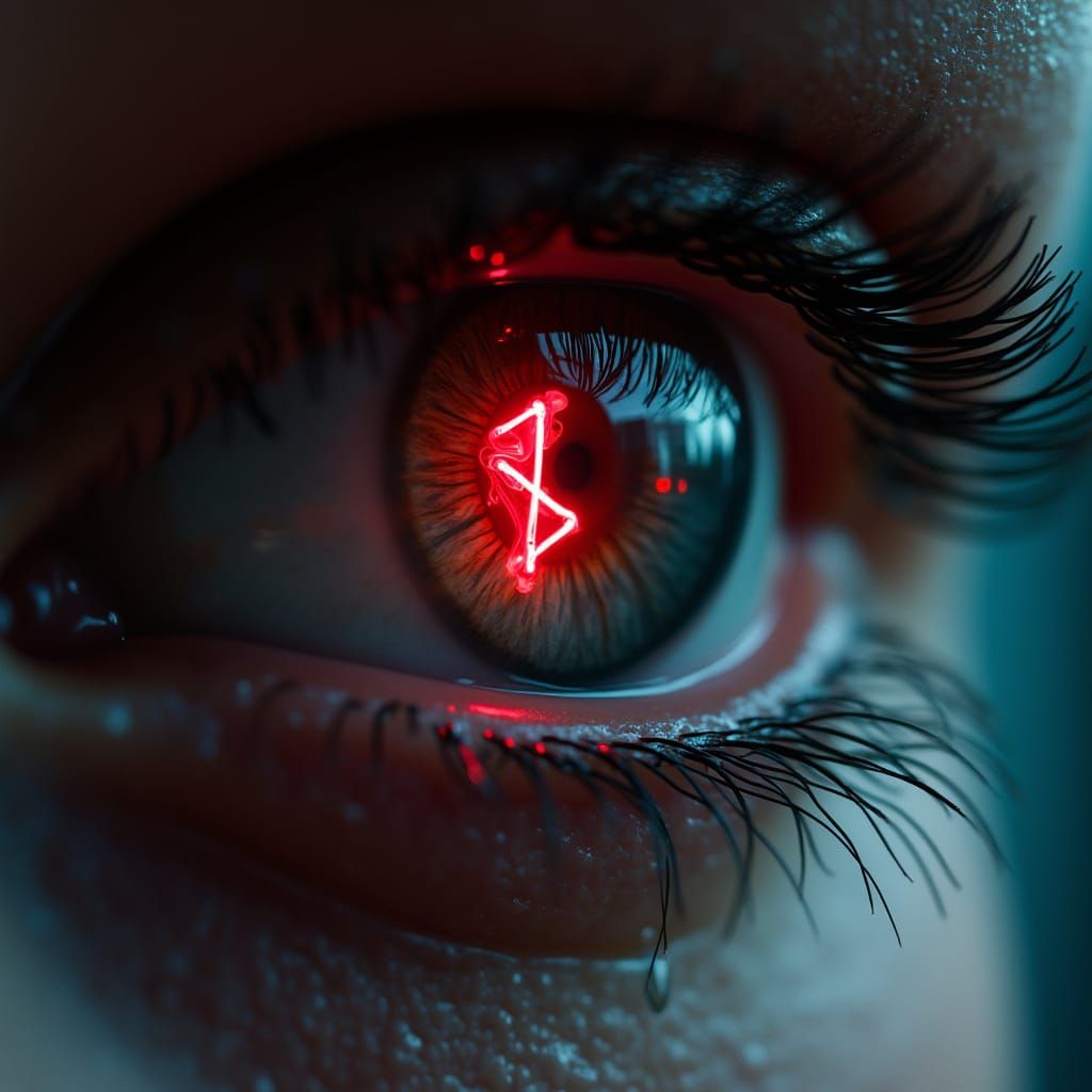 Cyberpunk Eye in Neon Rain