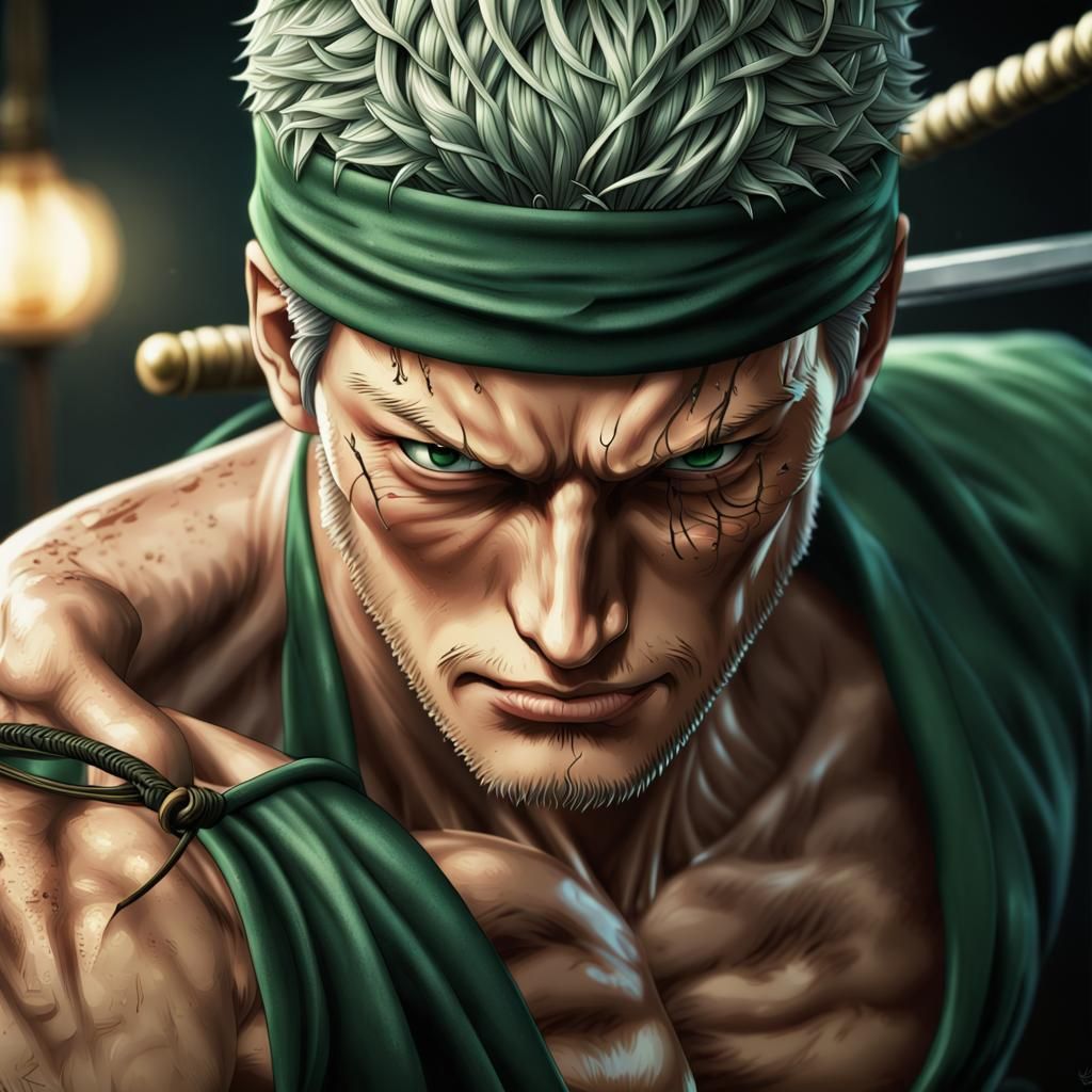 Hyperrealistic Roronoa Zoro Portrait in HDR