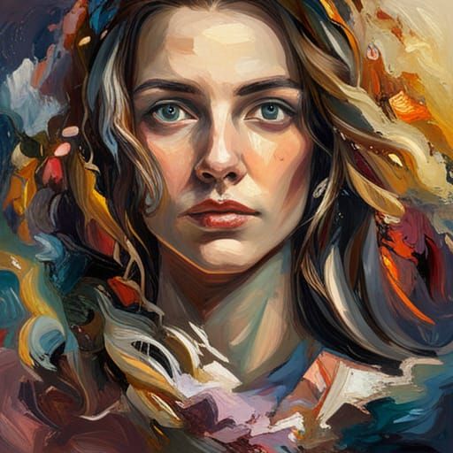 Abstract Woman's Gaze: Oil Painting with Palette Knife