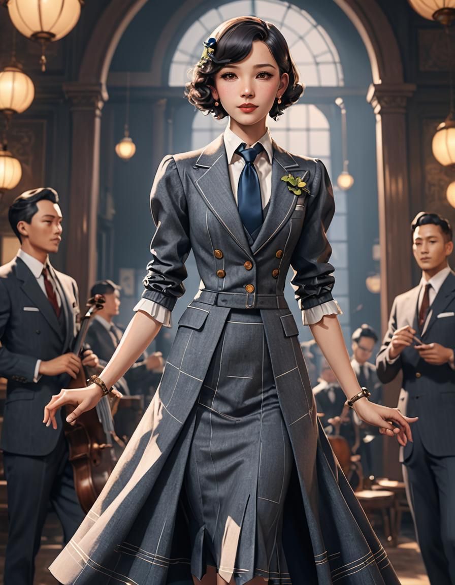 Electro Swing Singer in 3D Anime Style