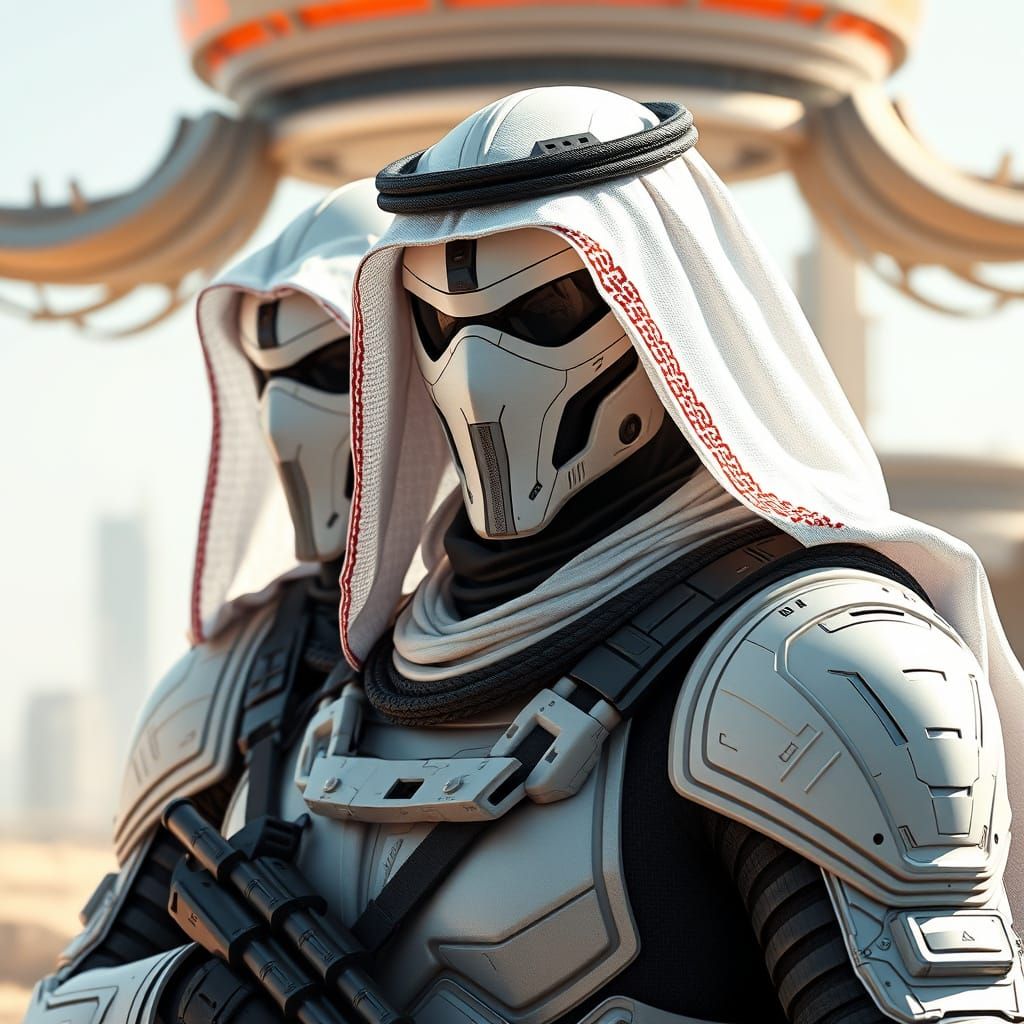 Cyberpunk Soldiers Guarding Embassy in Futuristic City