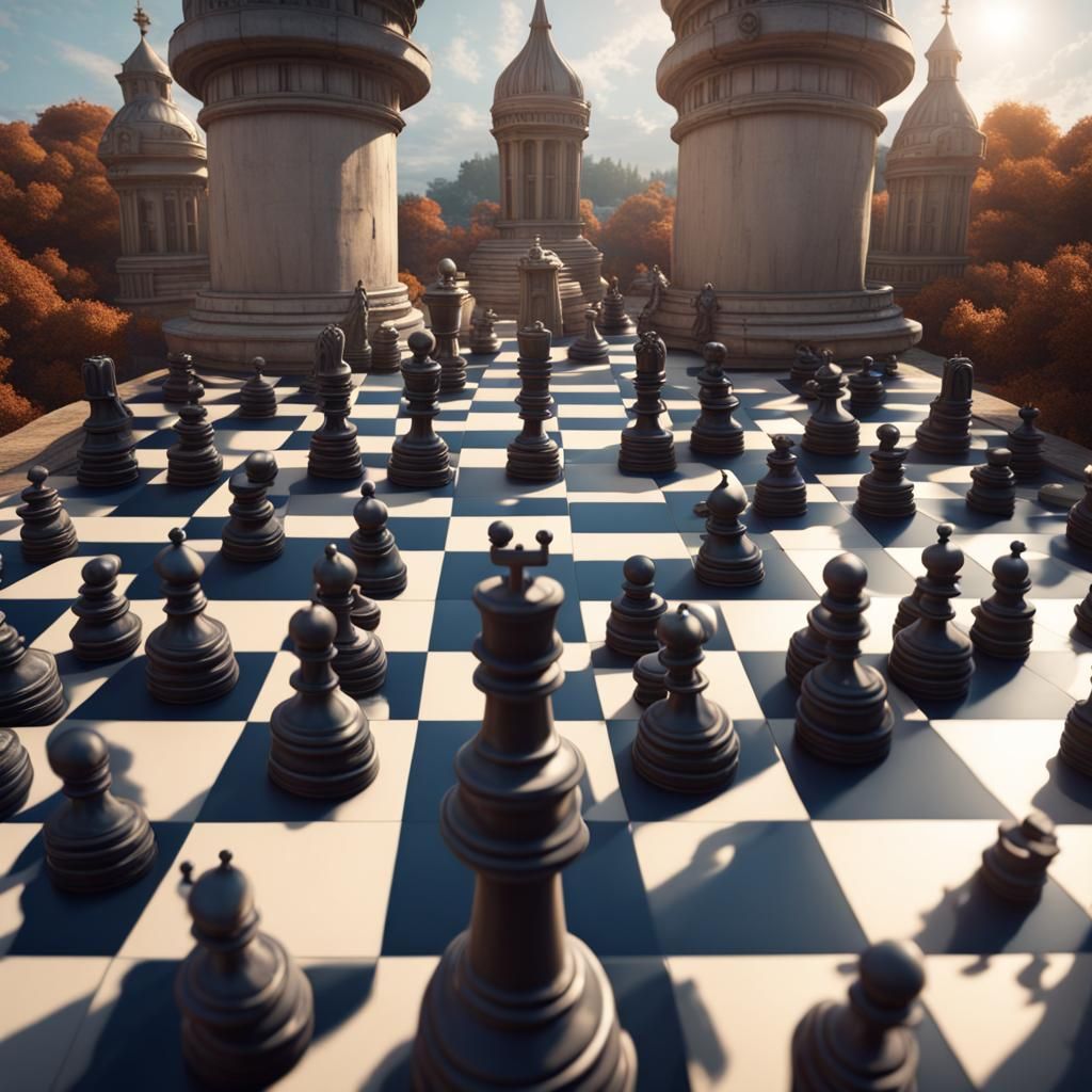 Chess People on Giant Board: Detailed Matte Painting