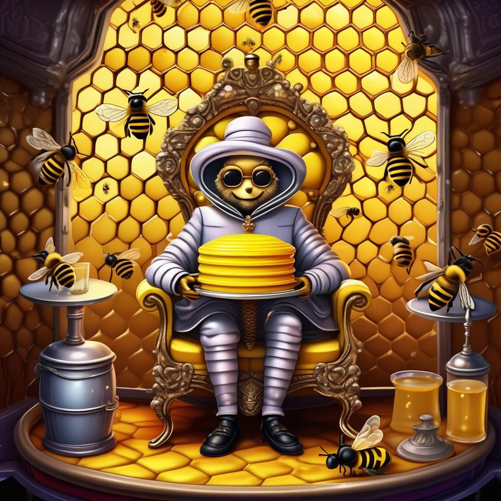 Queen Bee on Throne Inside Beehive