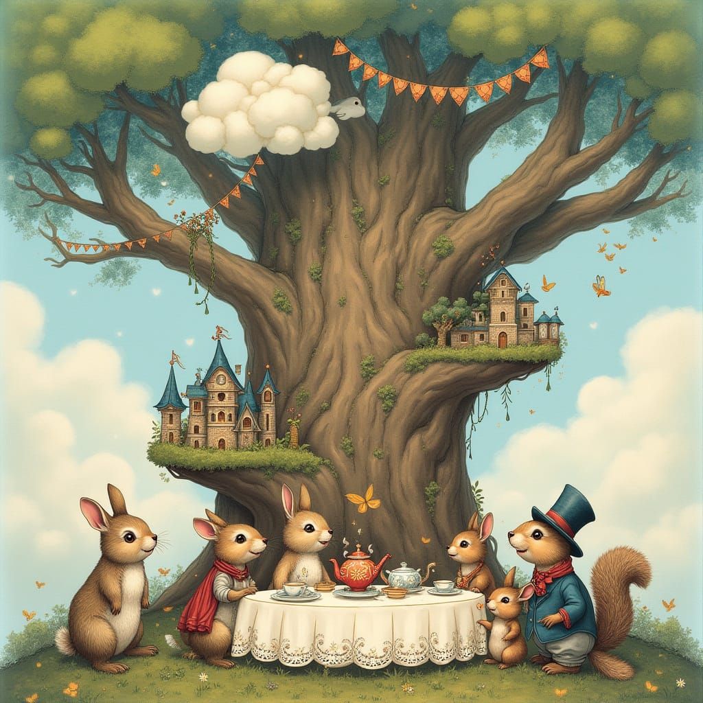 Whimsical Cloud Family Hosts Tea Party on Giant Sequoia Tree